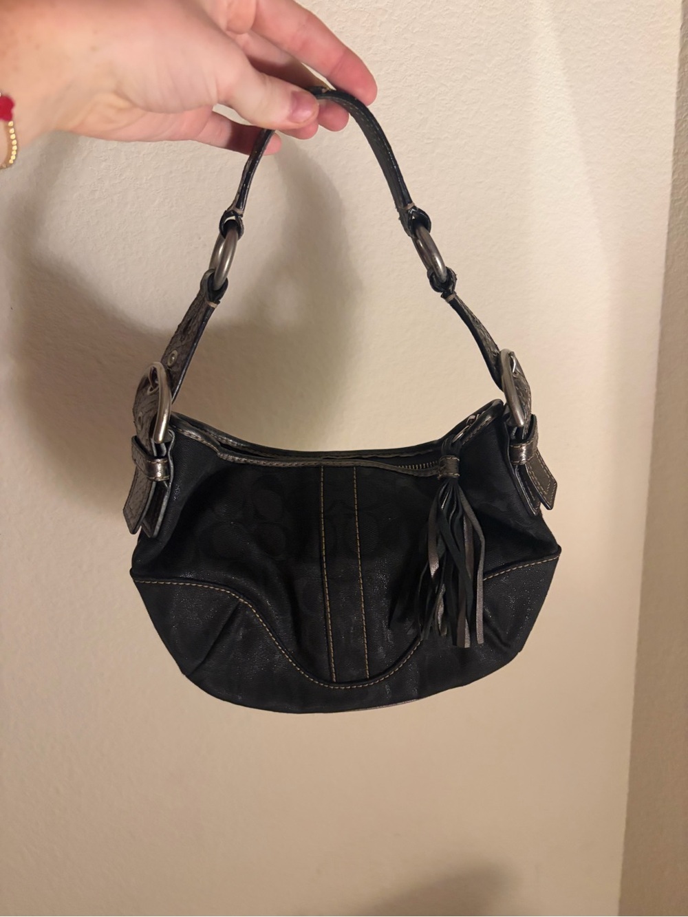Coach Black Hobo Shoulder Bag with Tassel Accent